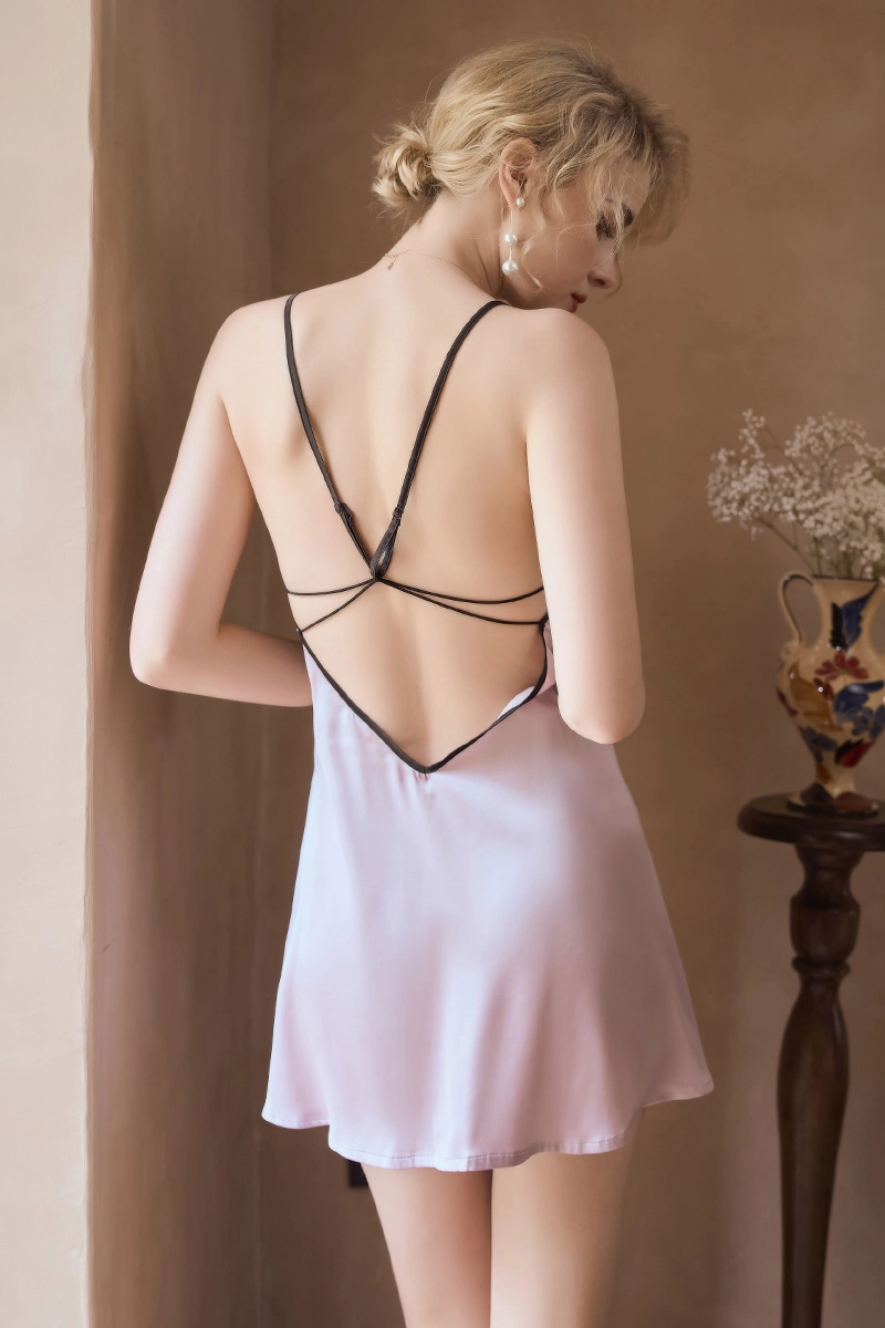 Alt:wholesale long sexy Pajamas lace with criss-cross open back design