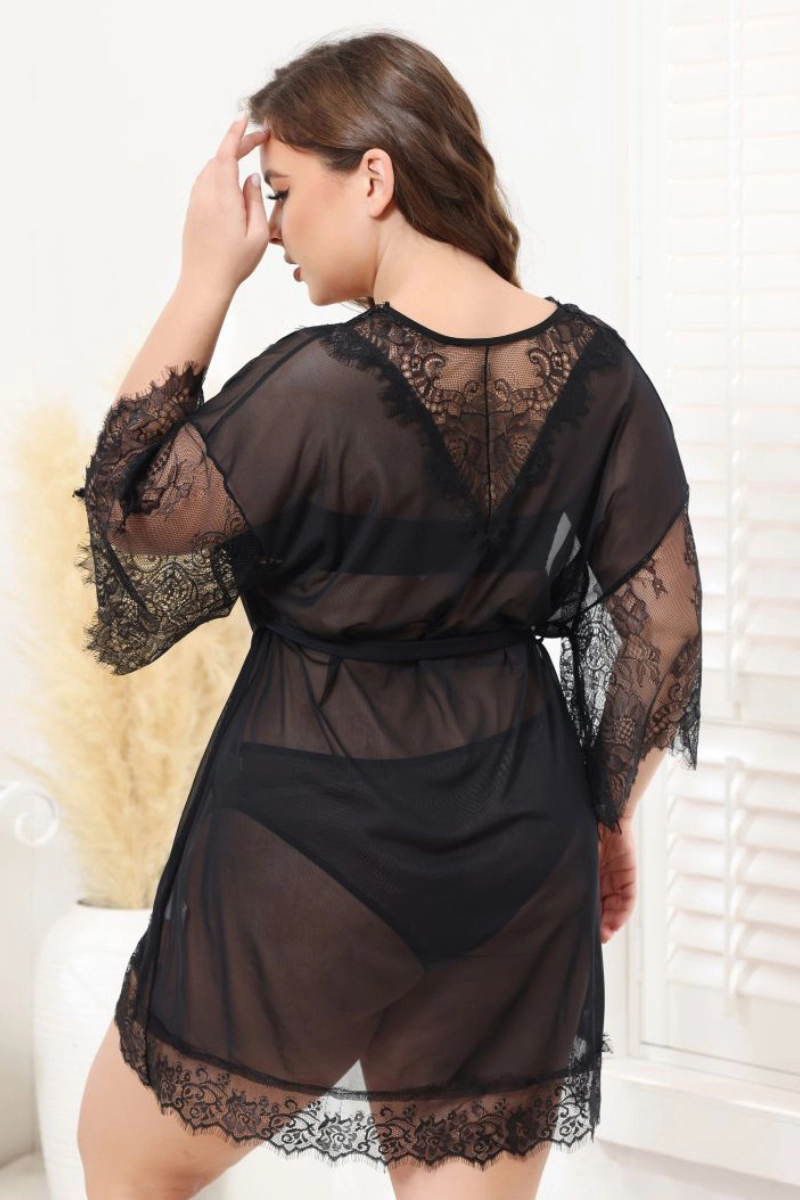 Alt Text:Back view of lace short pajamas with see-through lace details