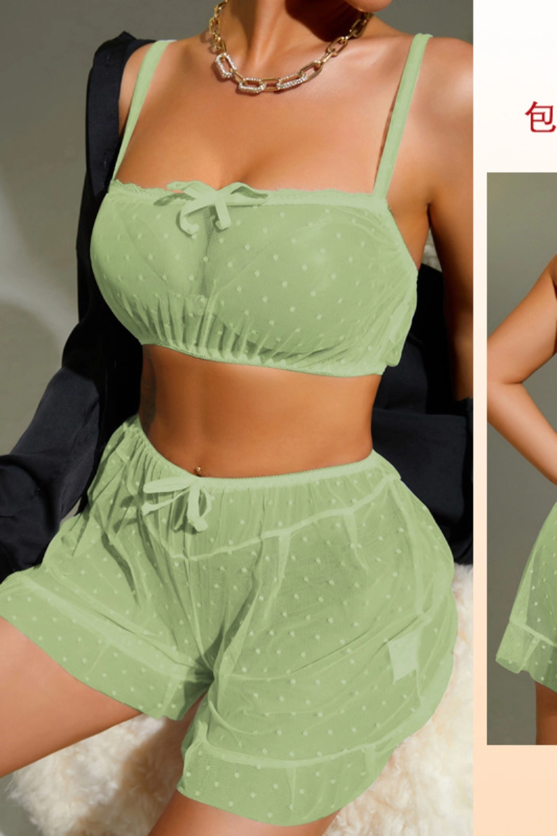 Alt Text:green lace pajamas long sleepwear set for ladies