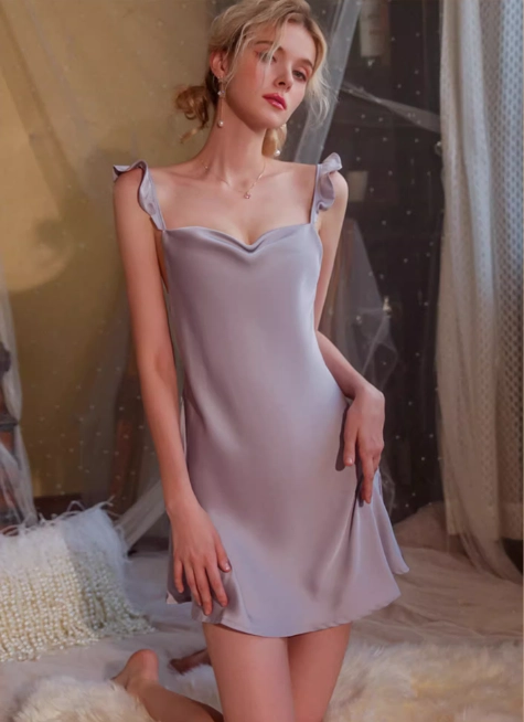 Misty lavender cotton lace long pajamas