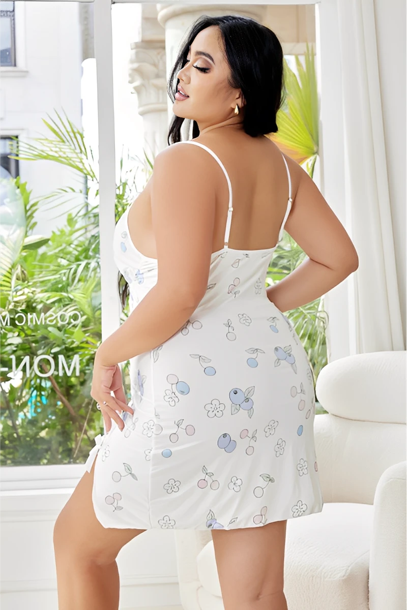 Back view of custom white Lace Pajamas showing smooth fit, adjustable shoulder straps, and lightweight printed fabric.