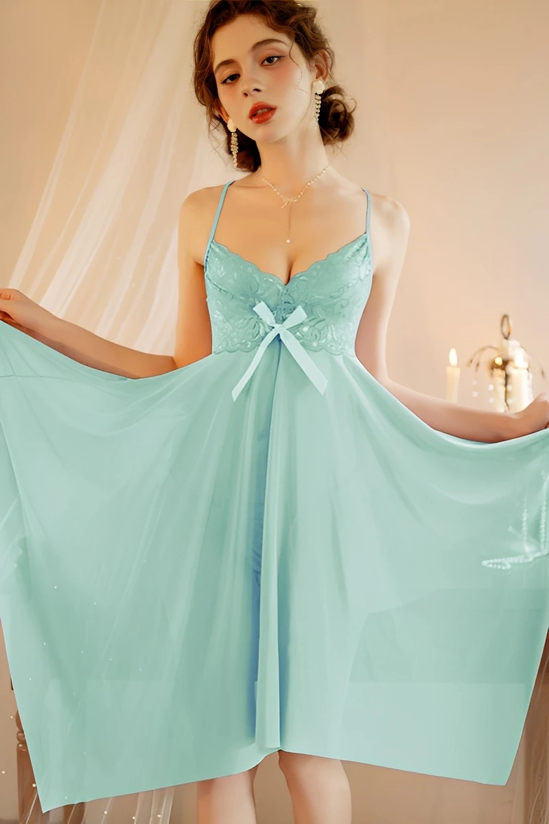 Mint green lace babydoll pajamas with adjustable straps, bulk lace pajamas women for wholesale supply