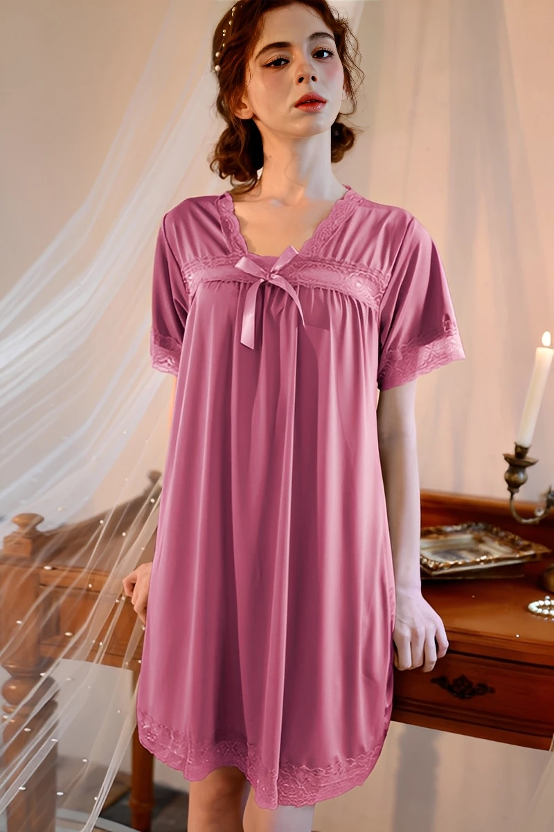 Purple nightdress with relaxed fit and smooth texture tailored for bulk pajama lace supply