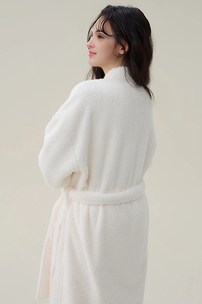 Back view of a cotton sexy nightgown showing loose fit, smooth cotton texture, and full coverage robe design