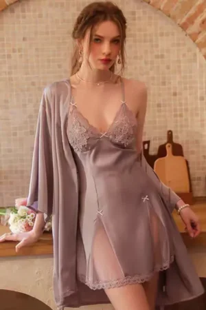 Model wearing a zebra print satin shirt-style nightdress designed as a custom fashion sexy nightgown women with a relaxed, silky fit.This design features a silky satin fabric with a zebra pattern and a loose shirt silhouette. As a custom fashion sexy nightgown women option, it works well for boutique nightwear collections and repeat bulk orders.