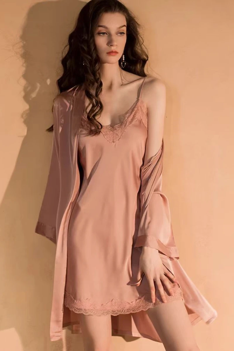 Rose b2b long sexy nightgowns with lace trim and long silhouette, designed for lingerie wholesalers